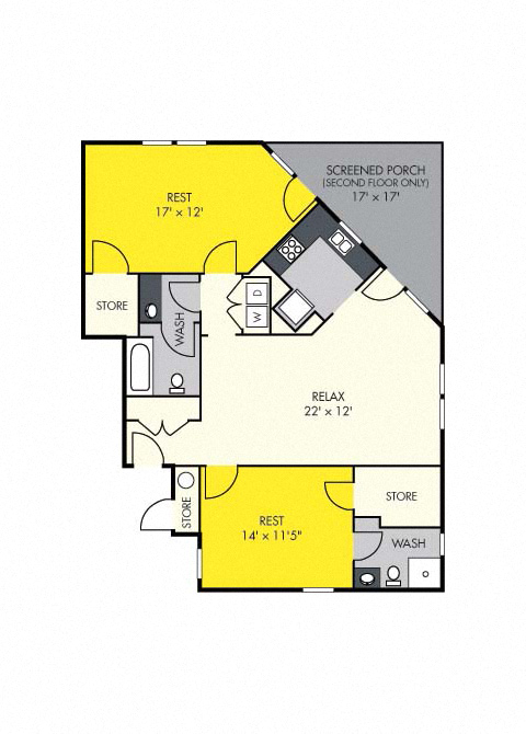 Floor plan for 2 beds, 2 baths, 1115 sqft