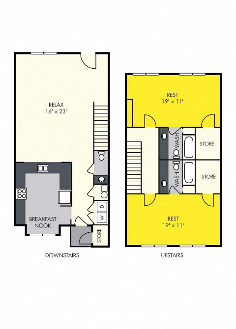 Floor plan for 2 beds, 2.5 baths, 1525 sqft