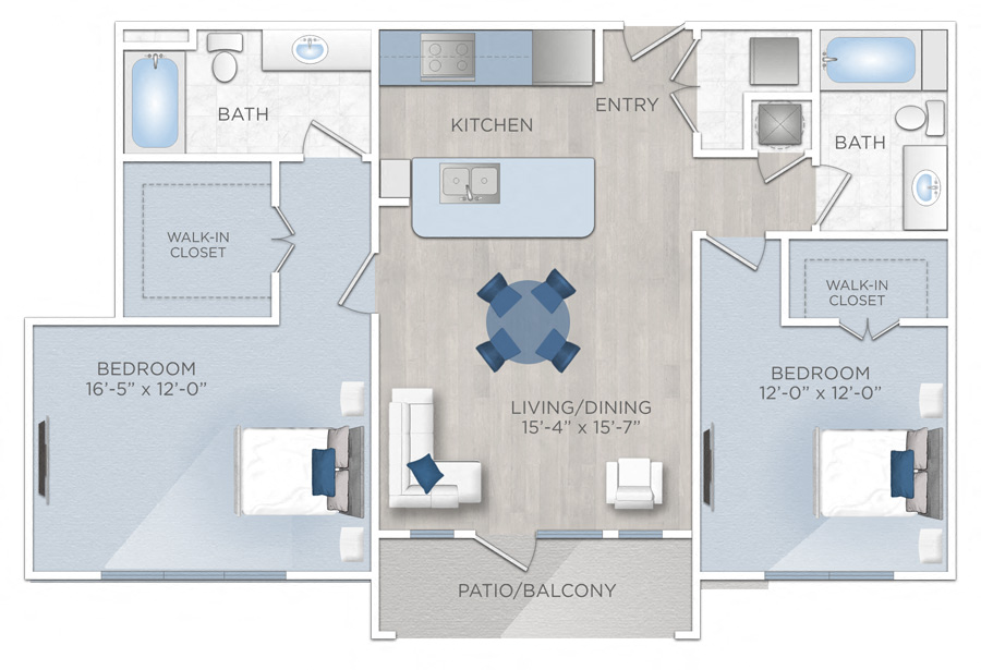 Floor plan for 2 beds, 2 baths, 1120 sqft
