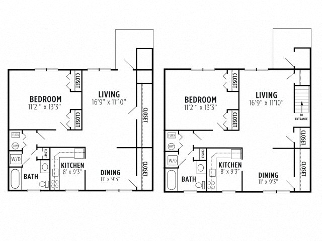 Floor plan for 1 bed, 1 bath, 840 sqft