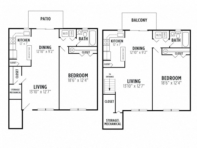 Floor plan for 1 bed, 1 bath, 856 sqft
