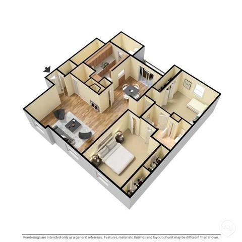 Floor plan for 2 beds, 1.5 baths, 1112 sqft