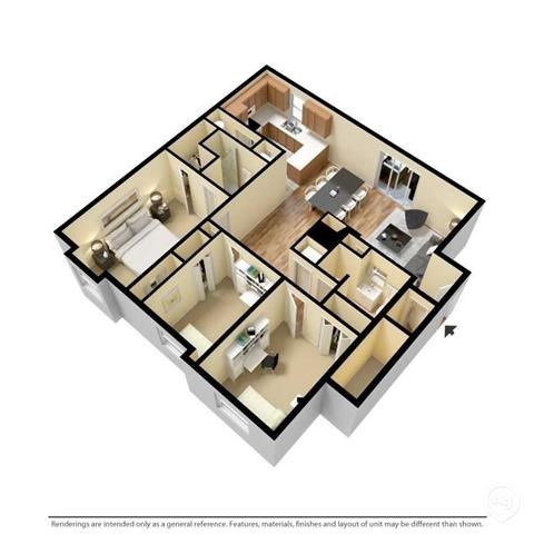 Floor plan for 3 beds, 2 baths, 1166 sqft