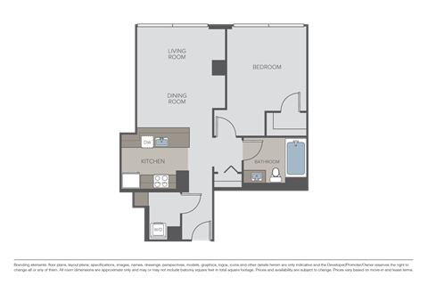 Floor plan for 1 bed, 1 bath, 815 sqft