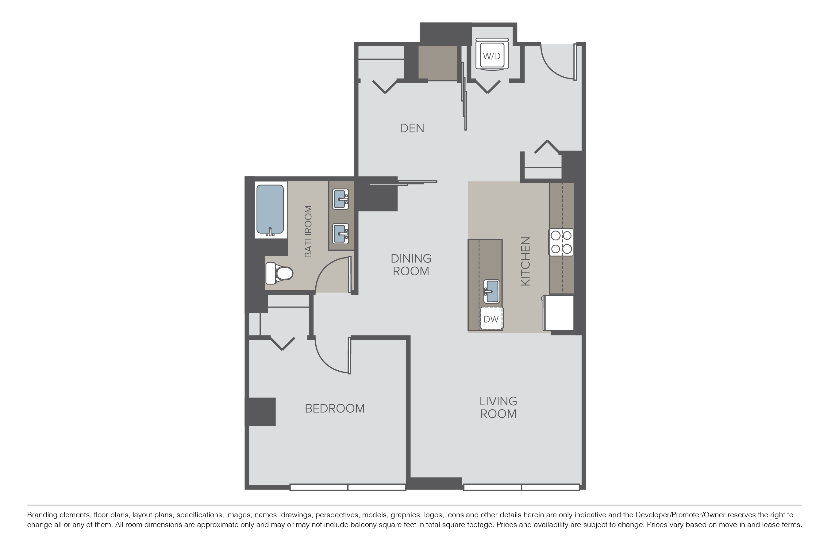 Floor plan for 1 bed, 1 bath, 1048 sqft