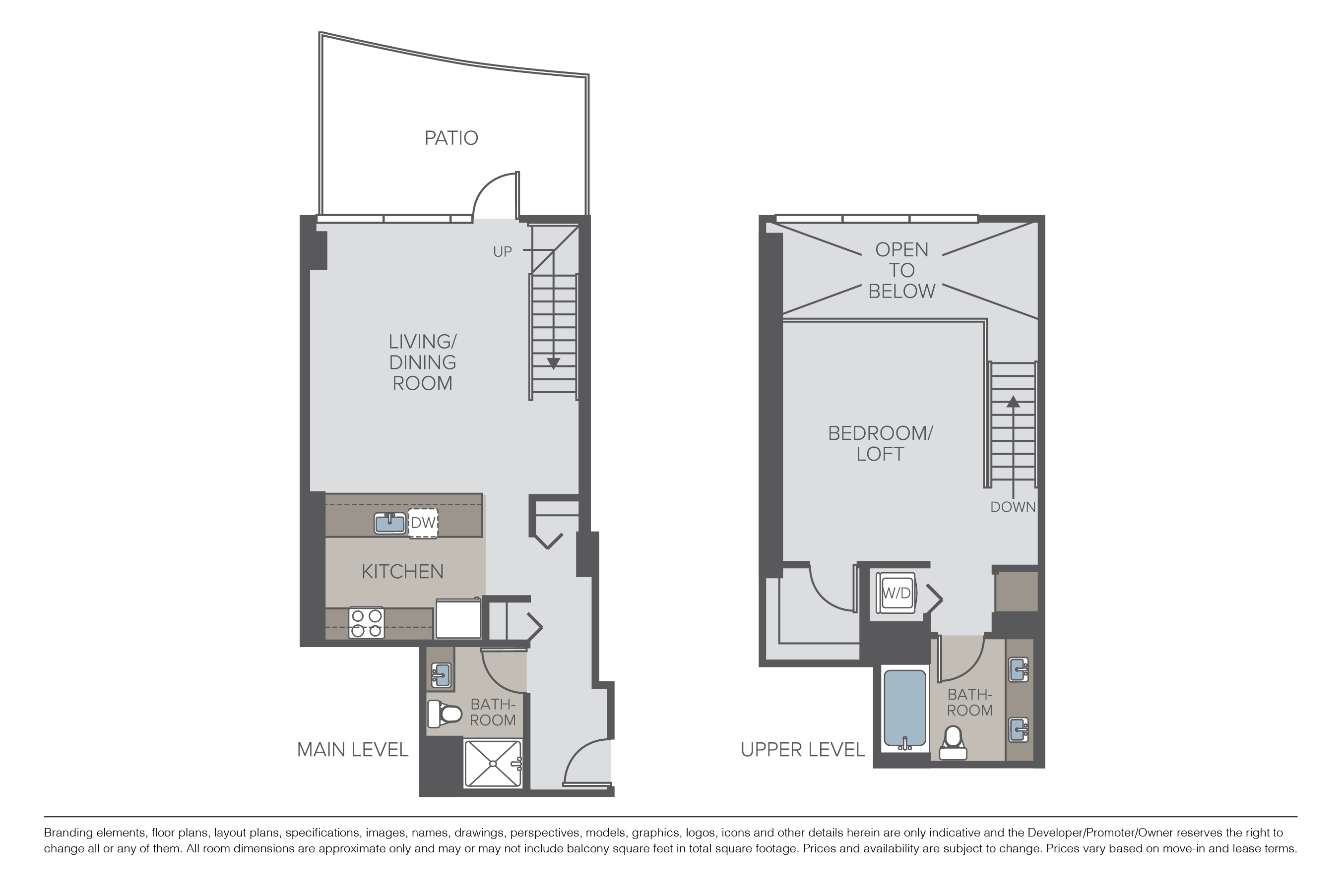 Floor plan for 1 bed, 2 baths, 1376 sqft