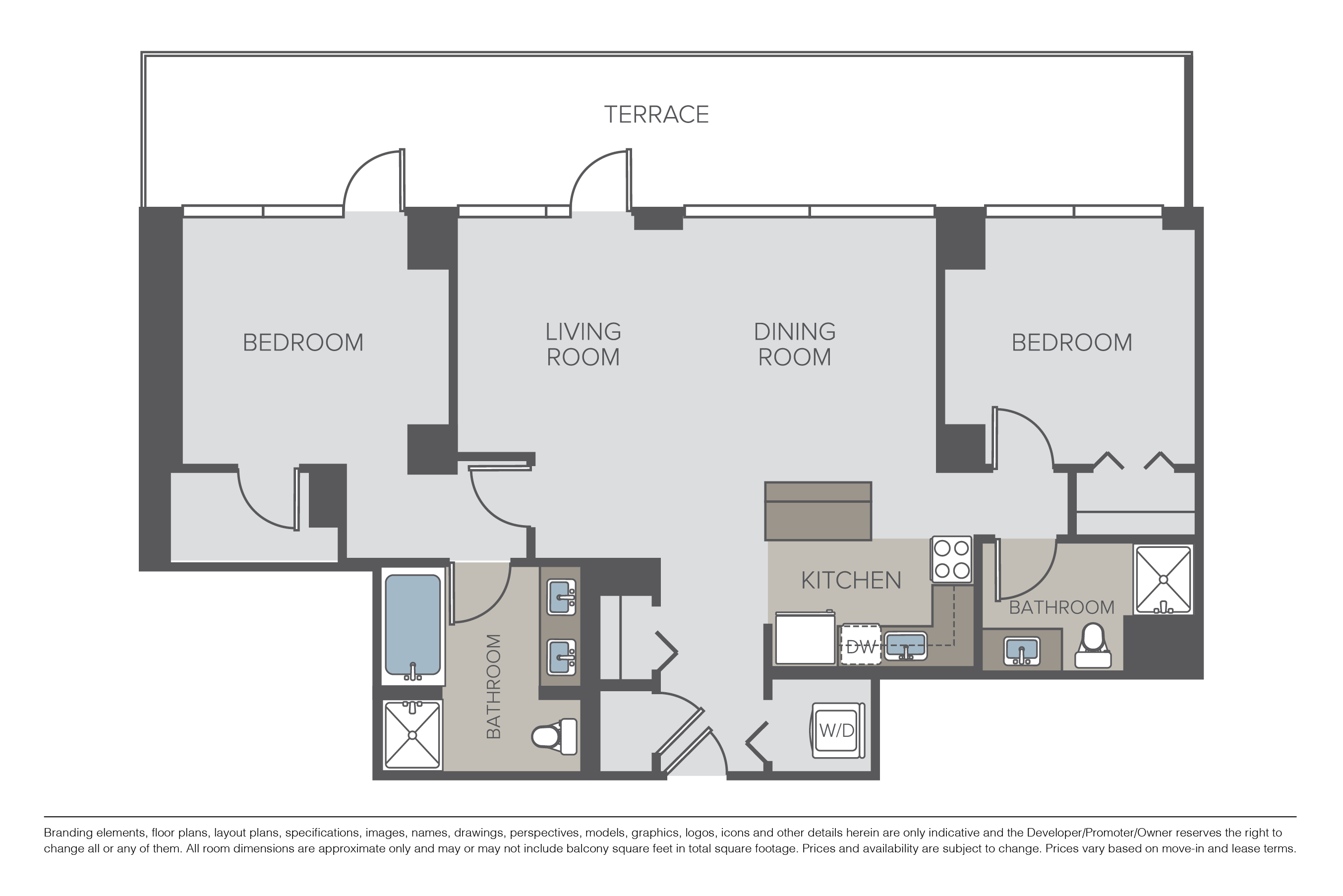 Floor plan for 2 beds, 2 baths, 1401 sqft