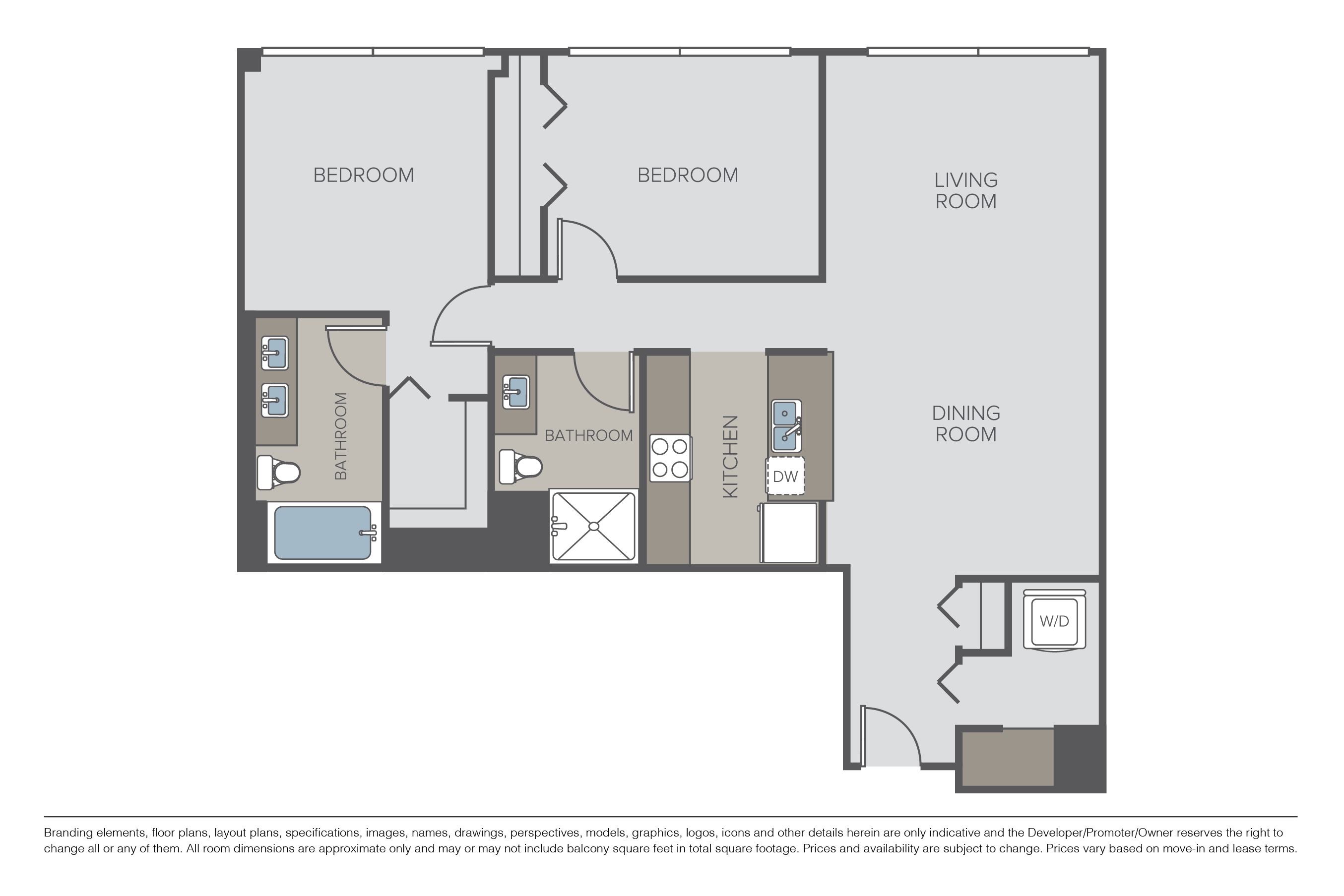 Floor plan for 2 beds, 2 baths, 1240 sqft