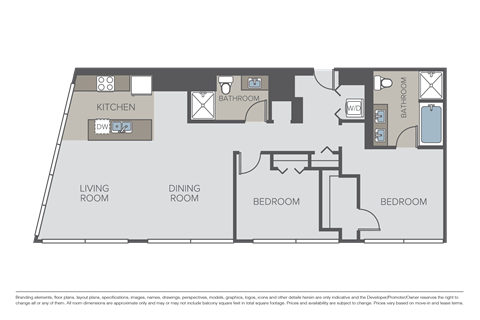 Floor plan for 2 beds, 2 baths, 1368 sqft