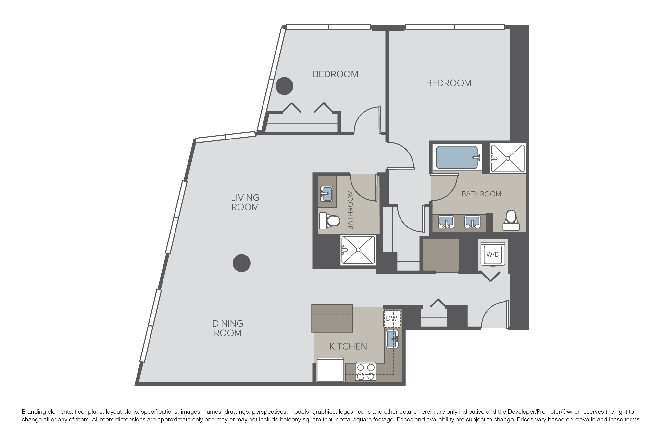 Floor plan for 2 beds, 2 baths, 1402 sqft