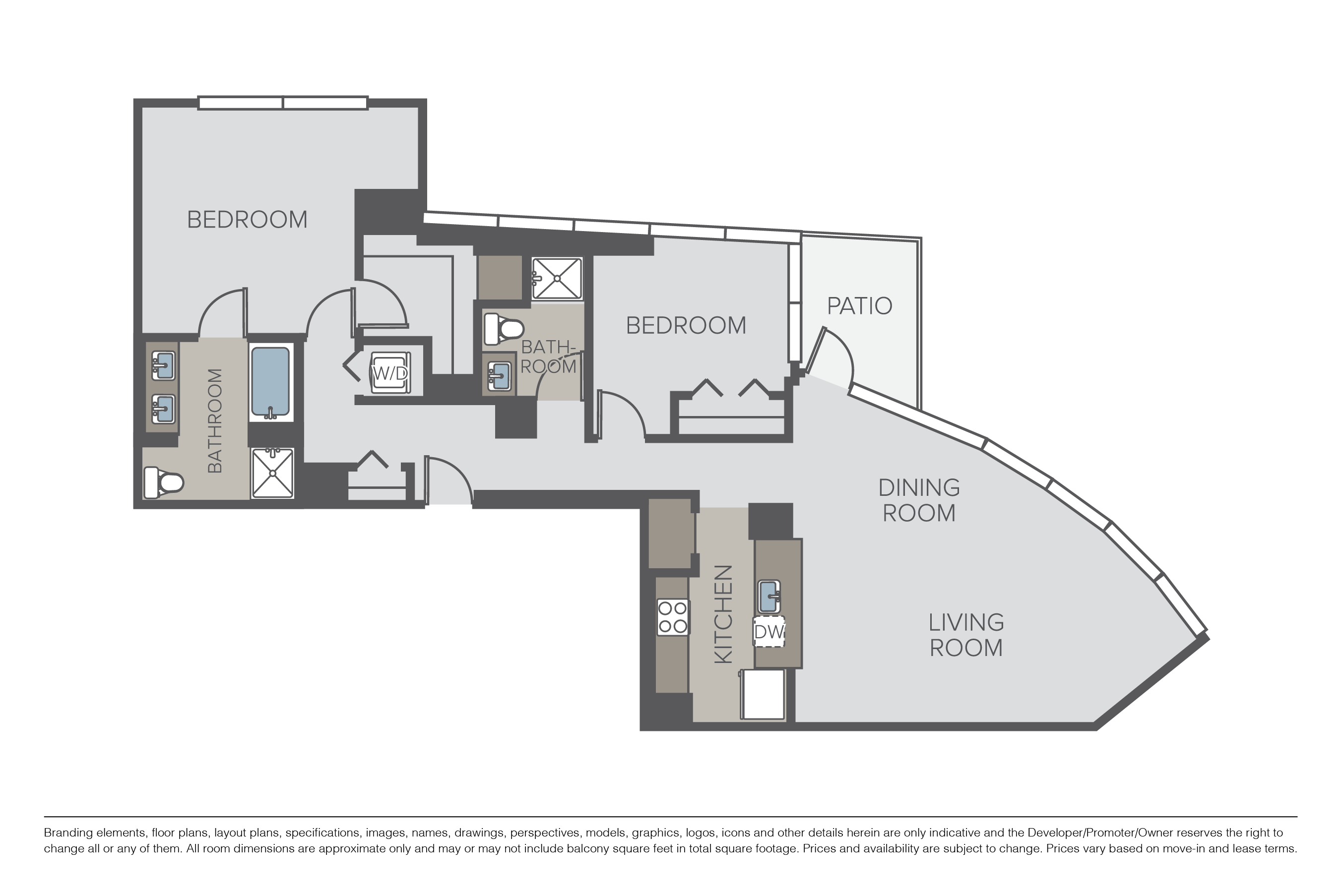 Floor plan for 2 beds, 2 baths, 1422 sqft