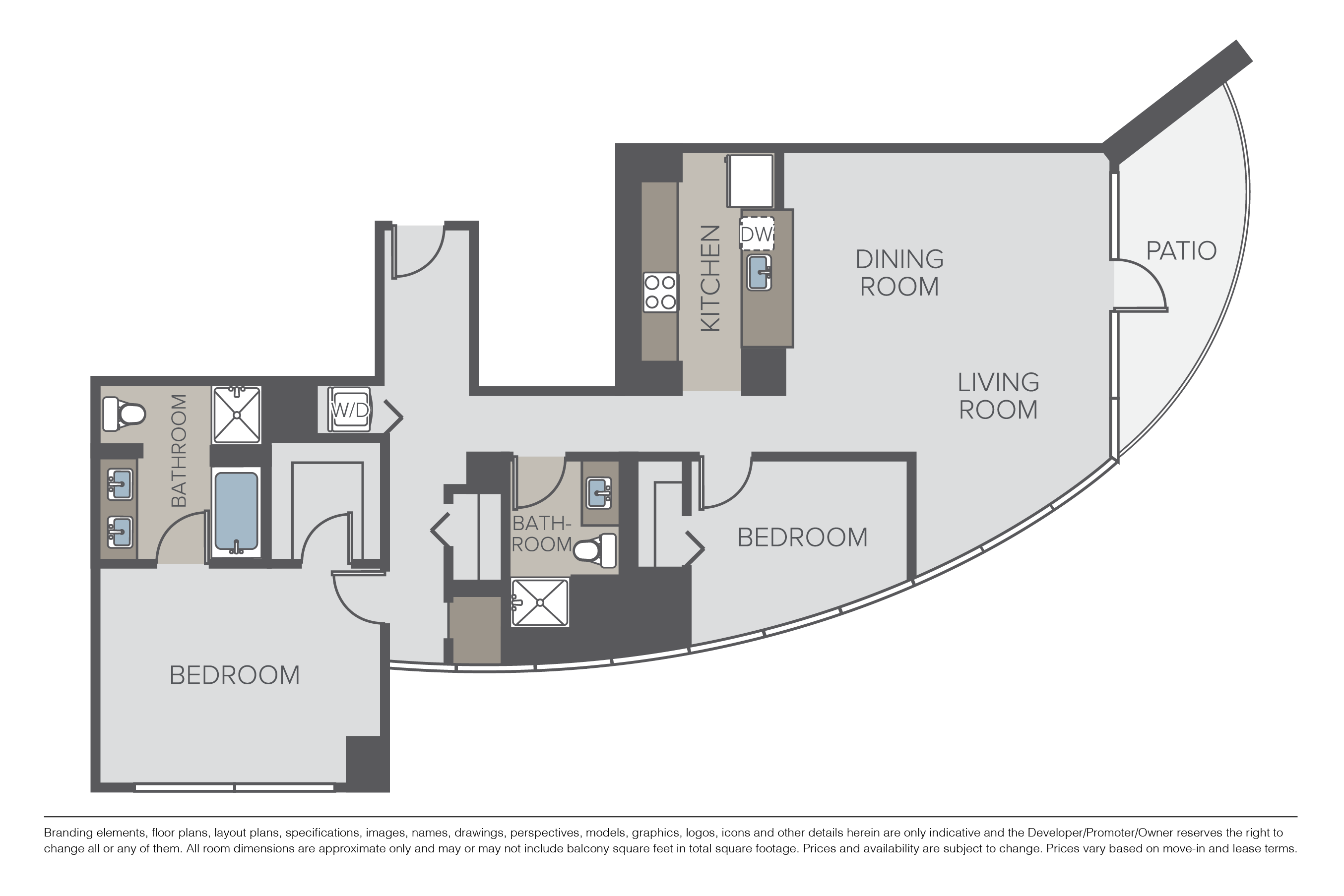 Floor plan for 2 beds, 2 baths, 1491 sqft