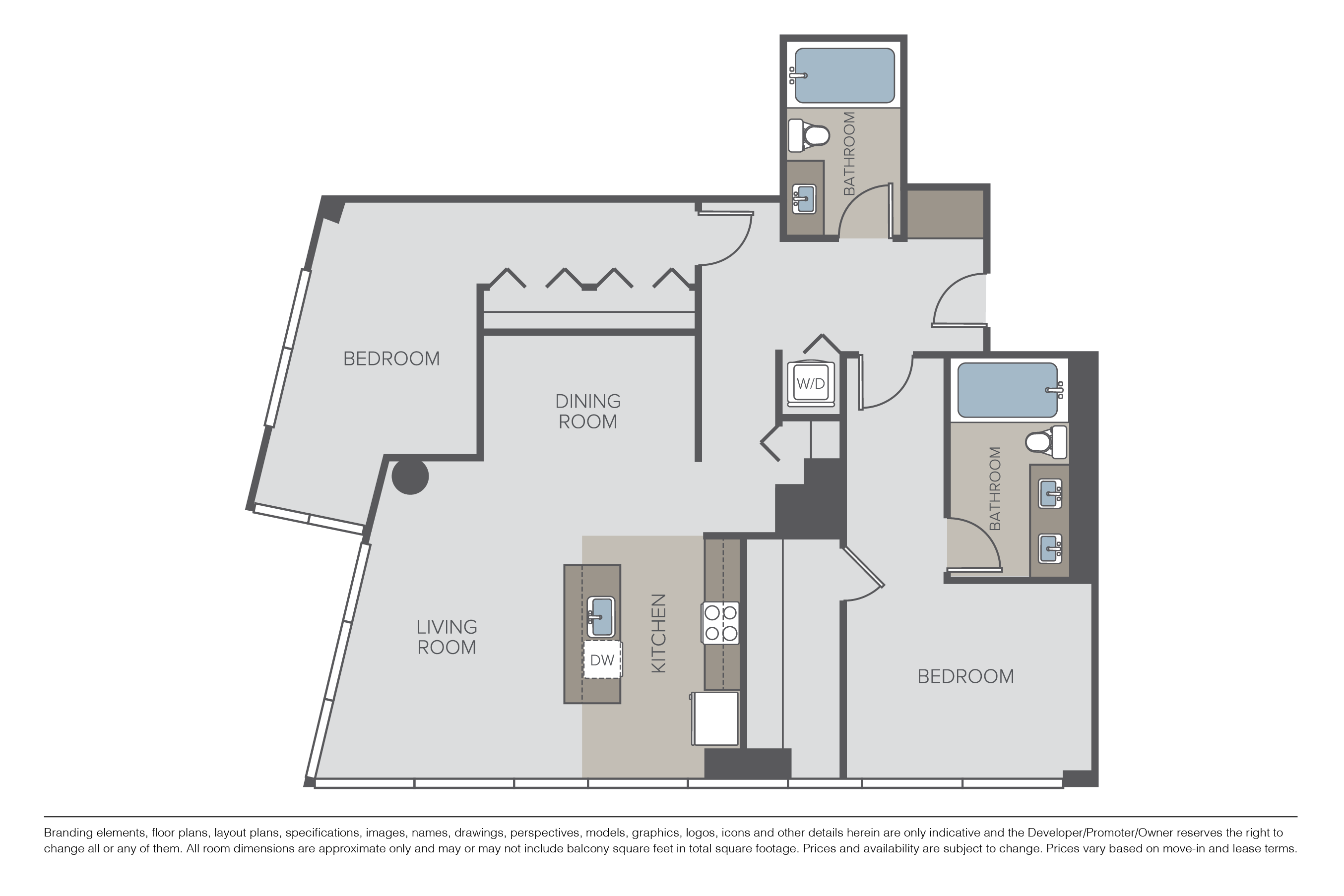Floor plan for 2 beds, 2 baths, 1409 sqft