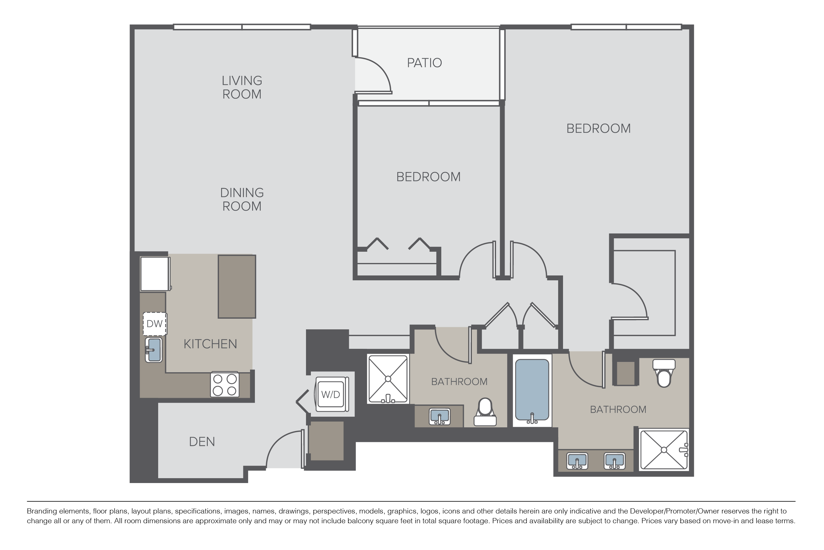 Floor plan for 2 beds, 2 baths, 1592 sqft