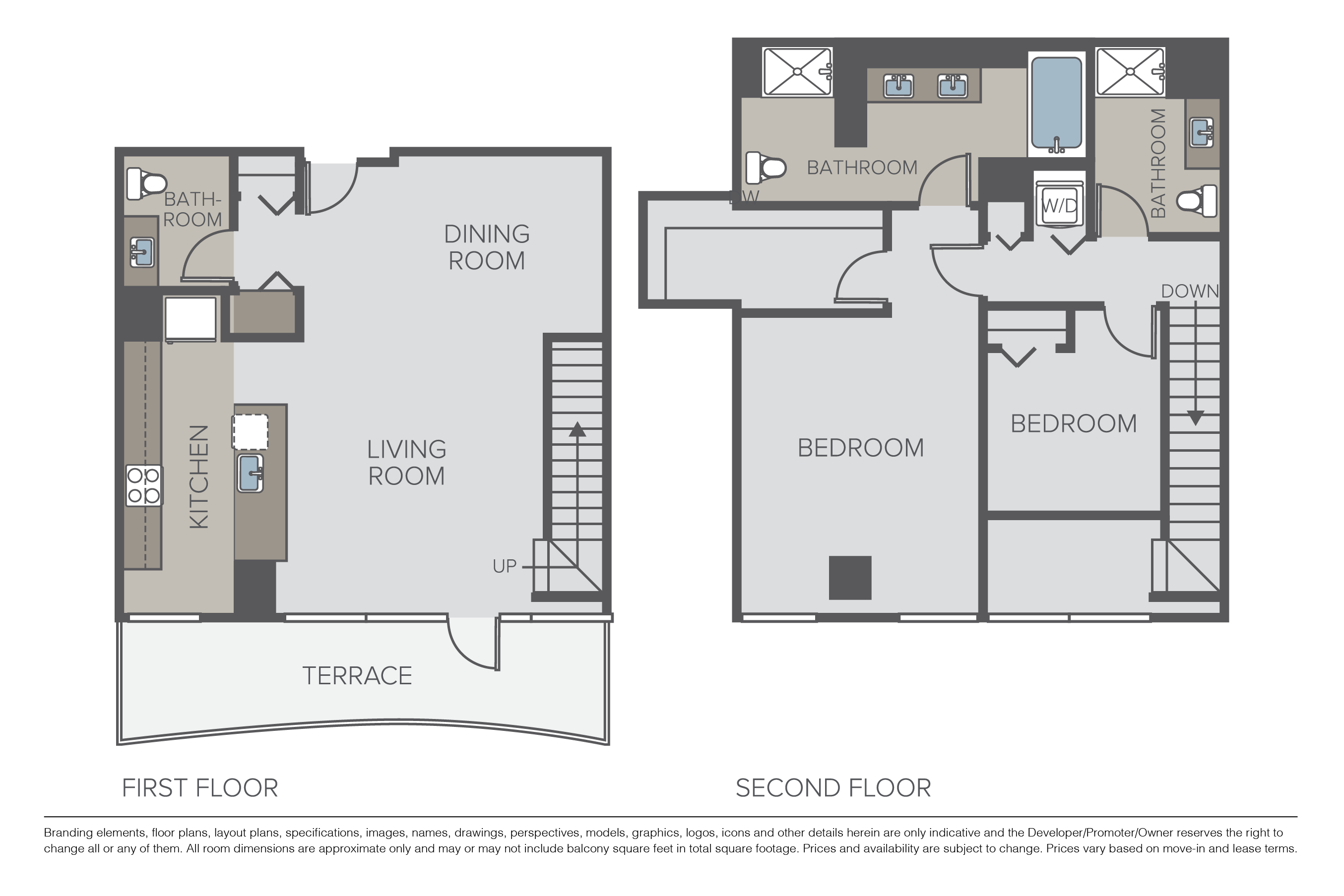 Floor plan for 2 beds, 2.5 baths, 1669 sqft