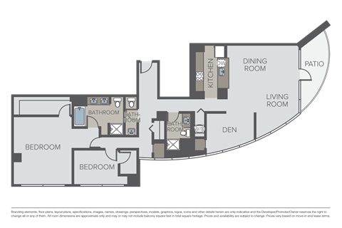 Floor plan for 2 beds, 2.5 baths, 1825 sqft