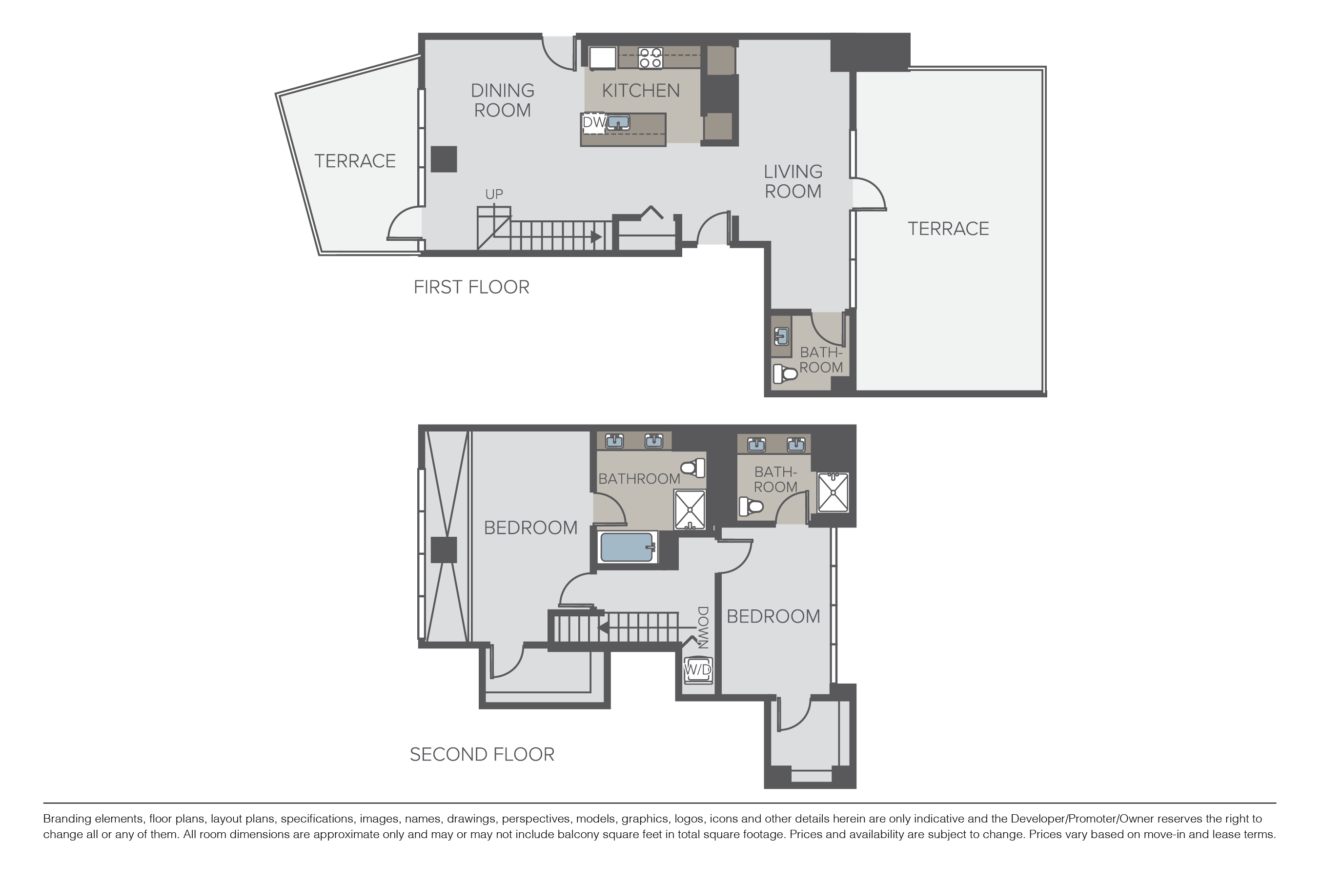 Floor plan for 2 beds, 2.5 baths, 1930 sqft