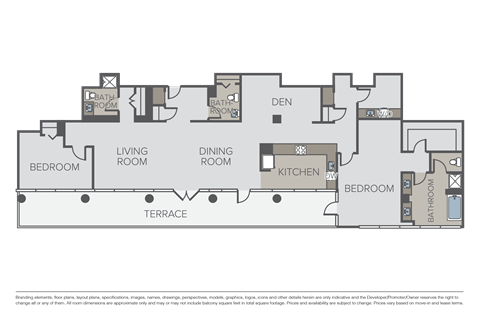 Floor plan for 2 beds, 2.5 baths, 2690 sqft