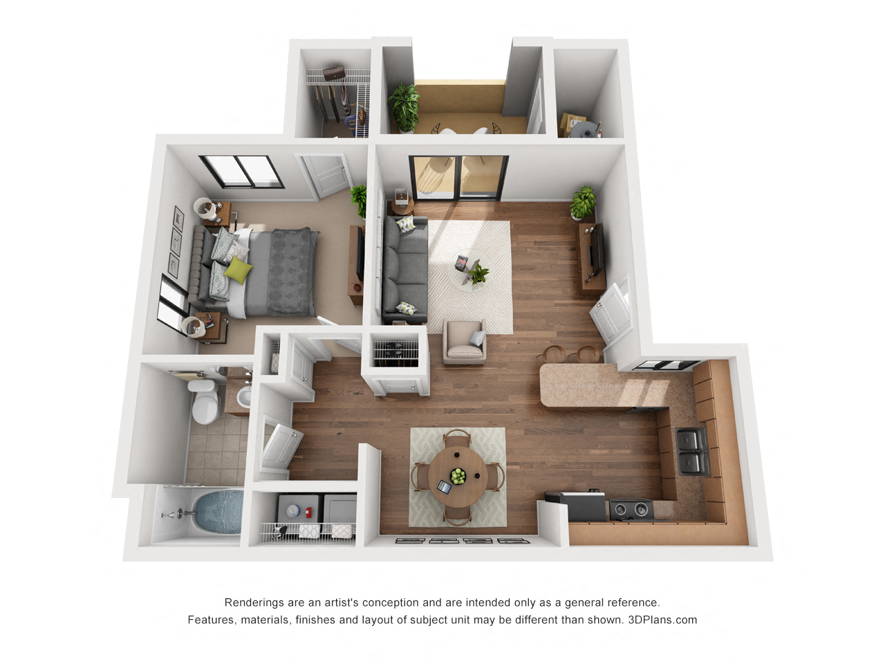 Floor plan for 1 bed, 1 bath, 776 sqft