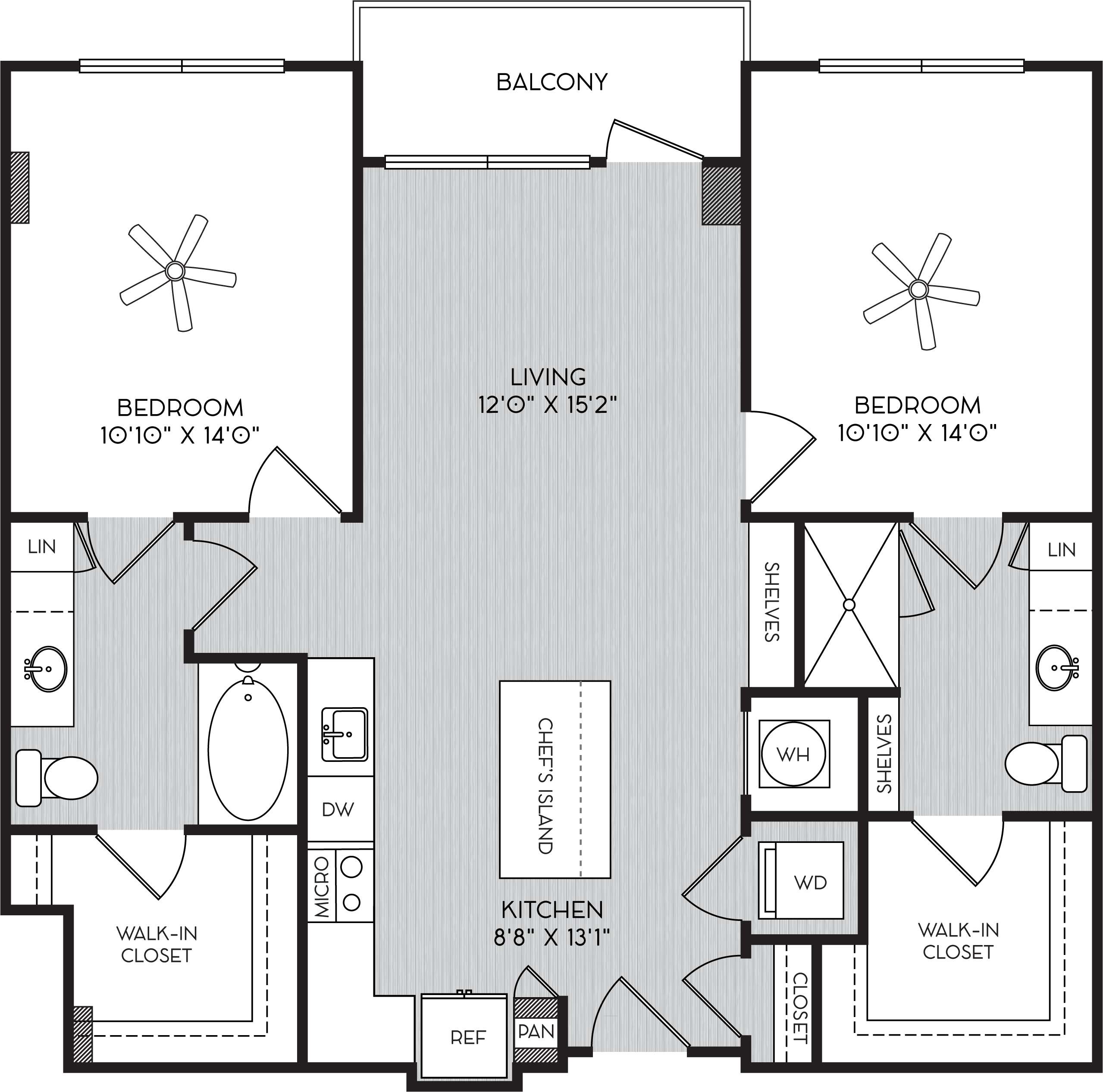 Floor plan for 2 beds, 2 baths, 1209 sqft