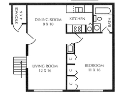 Floor plan for 1 bed, 1 bath, 660 sqft