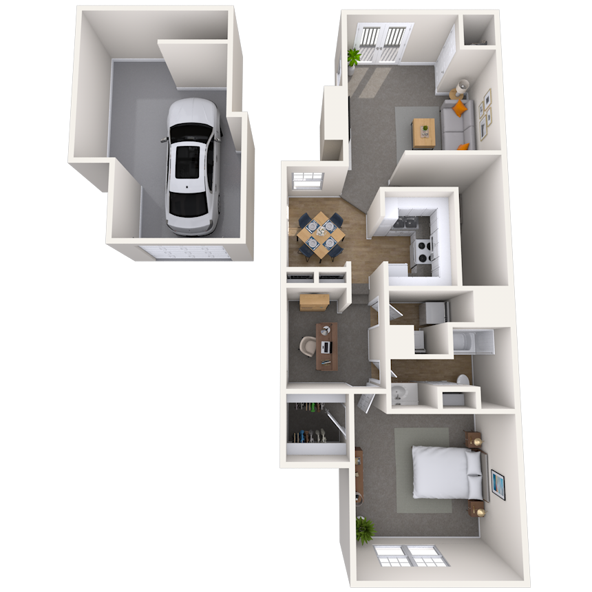 Floor plan for 1 bed, 1 bath, 975 sqft