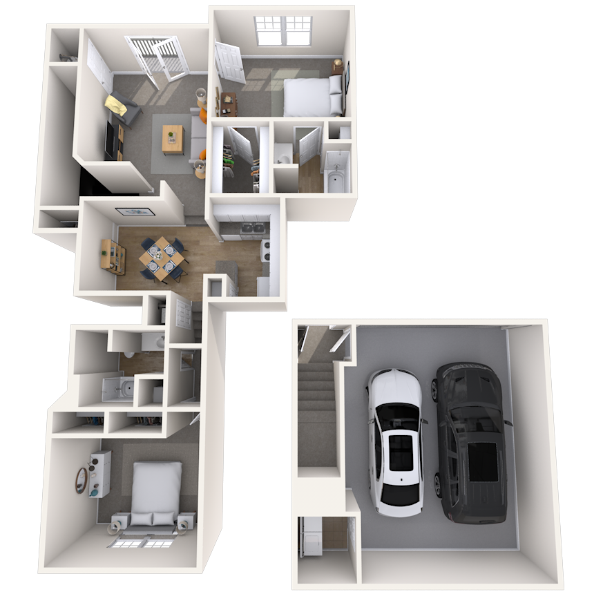 Floor plan for 2 beds, 2 baths, 1263 sqft