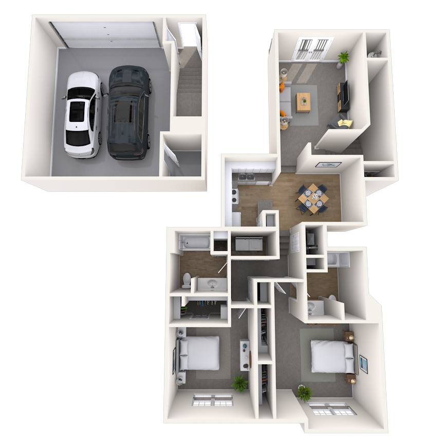 Floor plan for 2 beds, 2 baths, 1338 sqft