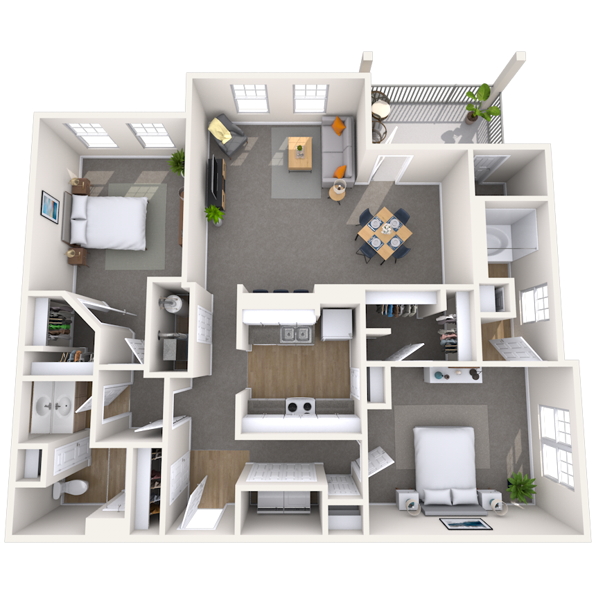 Floor plan for 2 beds, 2 baths, 1320 sqft