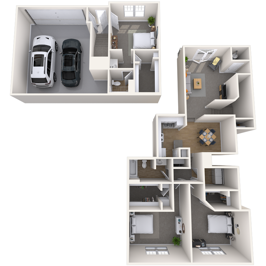 Floor plan for 3 beds, 2 baths, 1624 sqft