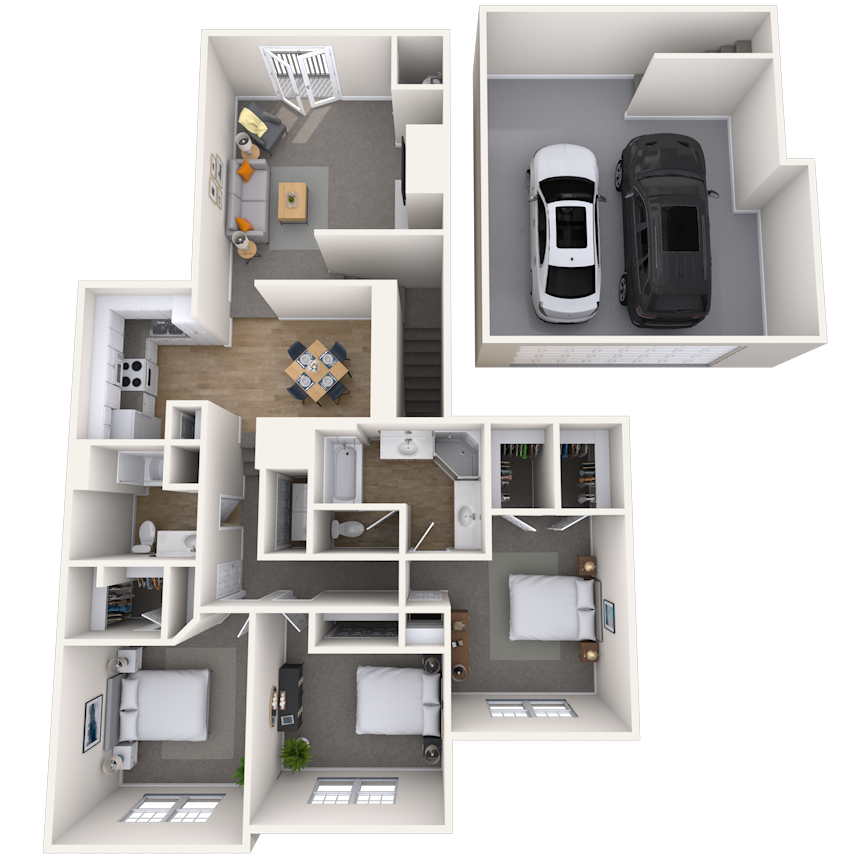 Floor plan for 3 beds, 2 baths, 1607 sqft