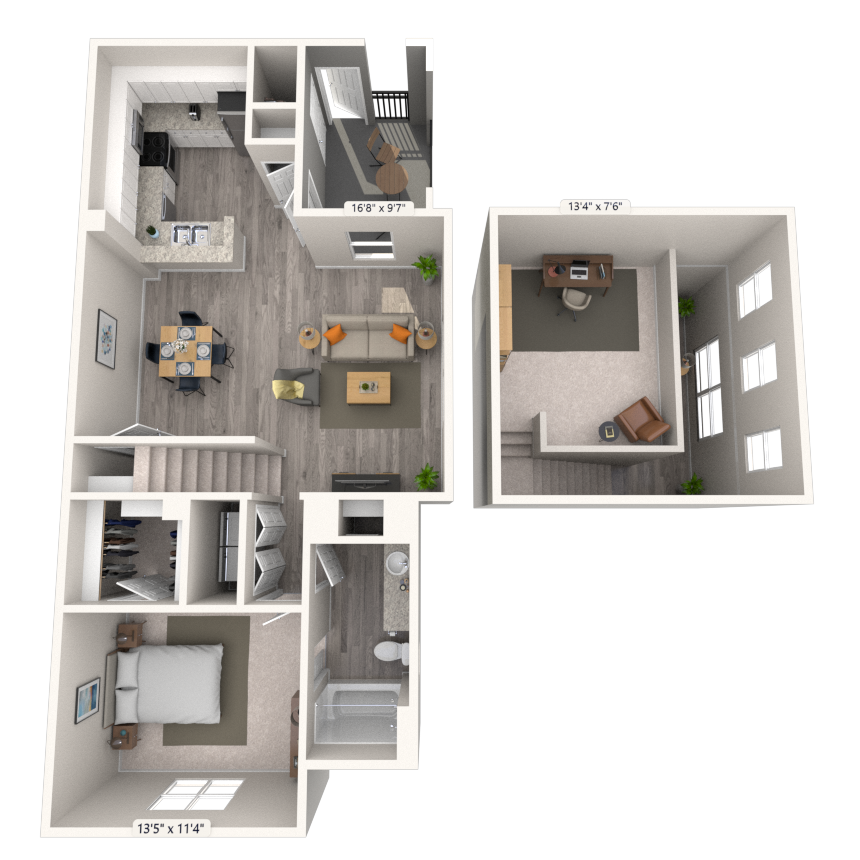 Floor plan for 1 bed, 1 bath, 948 sqft