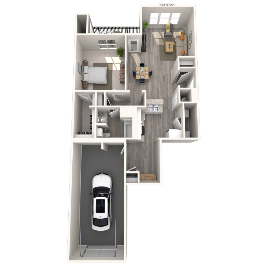 Floor plan for 1 bed, 1 bath, 912 sqft