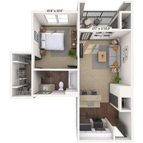 Floor plan for 1 bed, 1 bath, 550 sqft