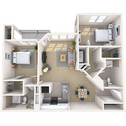 Floor plan for 2 beds, 2 baths, 1113 sqft