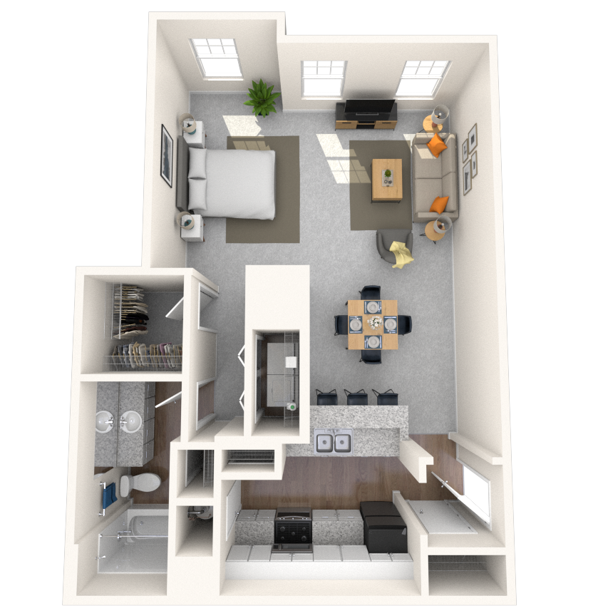 Floor plan for studio, 1 bath, 781 sqft