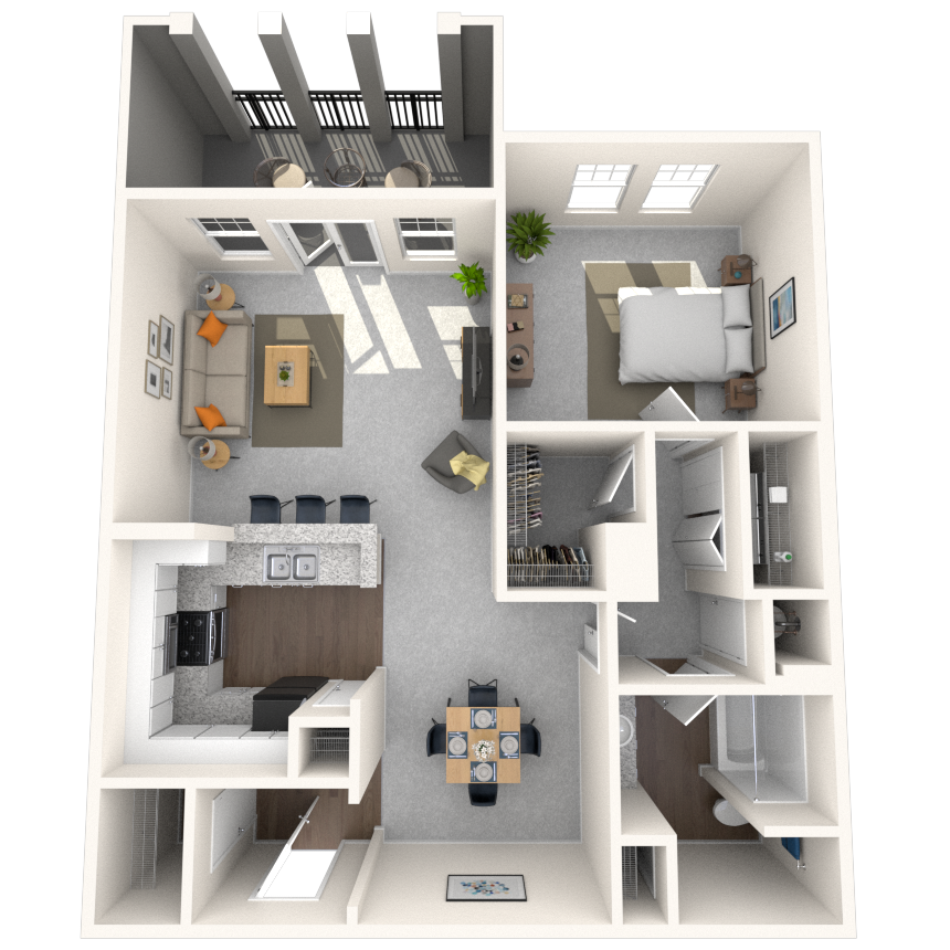 Floor plan for 1 bed, 1 bath, 1002 sqft