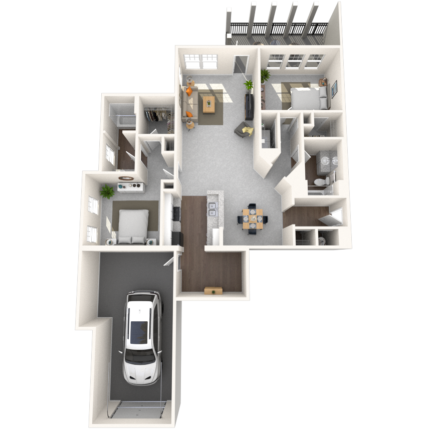 Floor plan for 2 beds, 2 baths, 1380 sqft