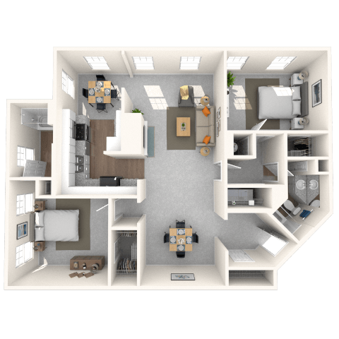 Floor plan for 2 beds, 2 baths, 1290 sqft