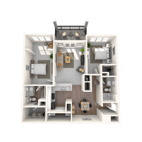 Floor plan for 2 beds, 2 baths, 1191 sqft