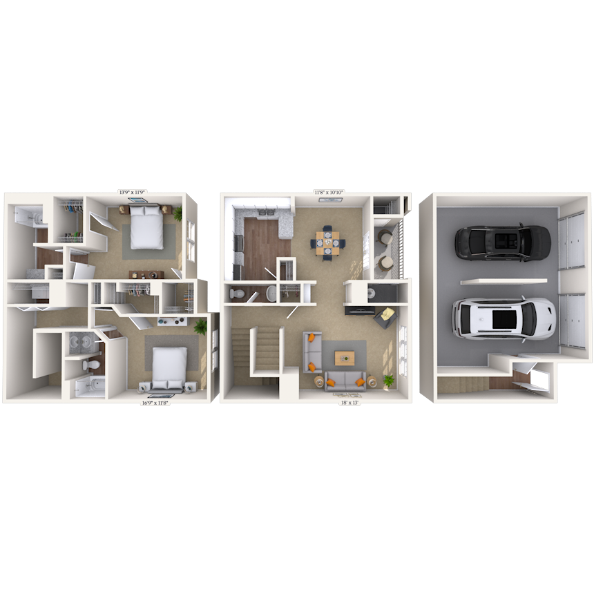 Floor plan for 2 beds, 2 baths, 1418 sqft