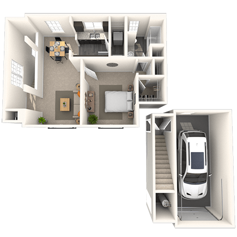 Floor plan for 1 bed, 1 bath, 950 sqft
