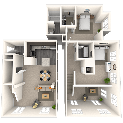 Floor plan for 1 bed, 1.5 baths, 1219 sqft