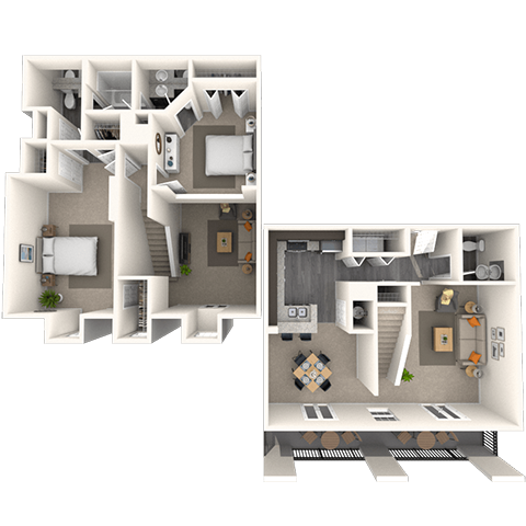 Floor plan for 1 bed, 2.5 baths, 1167 sqft