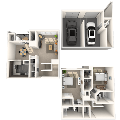 Floor plan for 2 beds, 2.5 baths, 1483 sqft