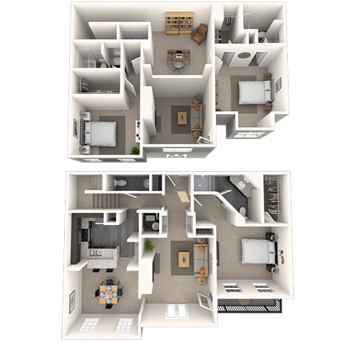 Floor plan for 3 beds, 3.5 baths, 1907 sqft