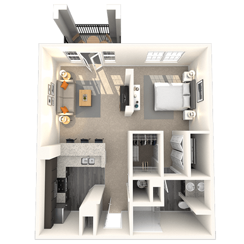 Floor plan for studio, 1 bath, 672 sqft