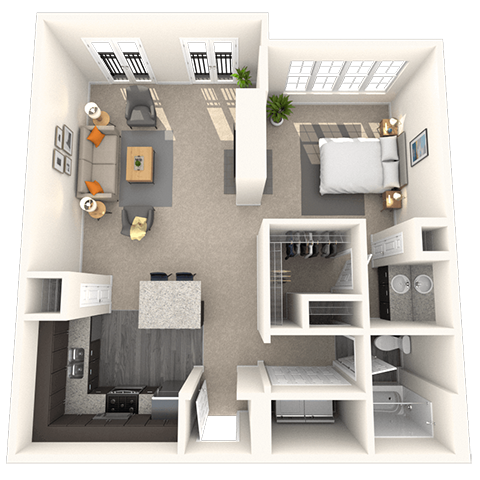 Floor plan for studio, 1 bath, 770 sqft