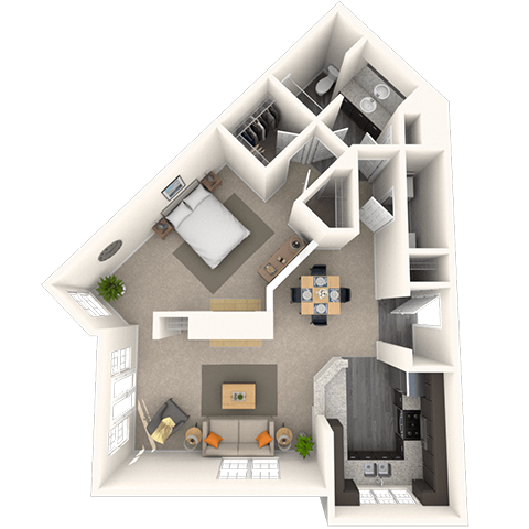 Floor plan for studio, 1 bath, 863 sqft