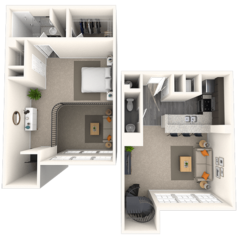 Floor plan for 1 bed, 1 bath, 940 sqft